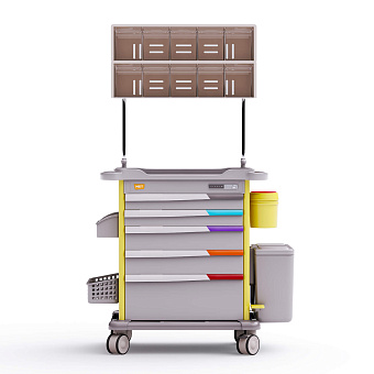 Тележка медицинская универсальная желтая с сервисным модулем